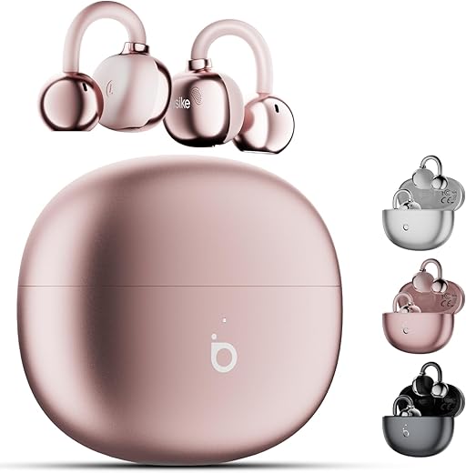 Basike Fones de Ouvido CLip-on Bluetooth 5.4 – Leves e Compactos, ENC, 30h de Bateria, IPX5 – Ideais para Corrida, Academia e Home Office (Rosa)