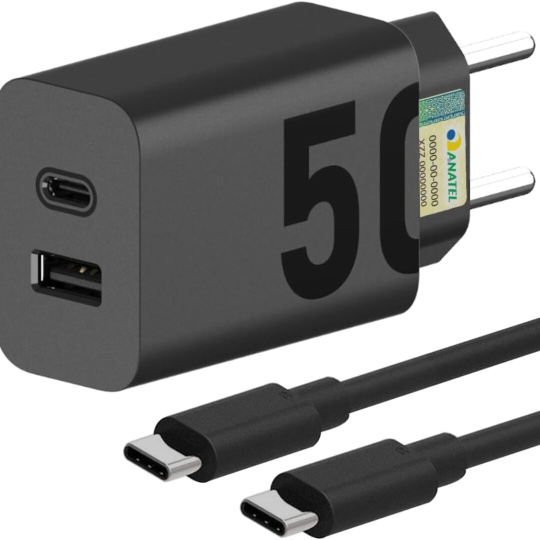 Carregador Super Turbo 50W Ultra Rápido Tipo C e USB Com Carregamento Rápido + Cabo Tipo C Compatível Com Todos Aparelhos type C