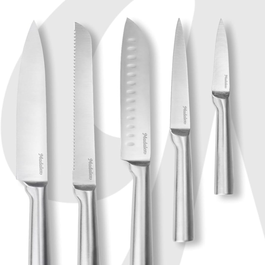 Conjunto de 5 Facas Profissionais em Aço Inoxidável – Madalen | Corte Preciso, Design Sofisticado e Durabilidade Excepcional