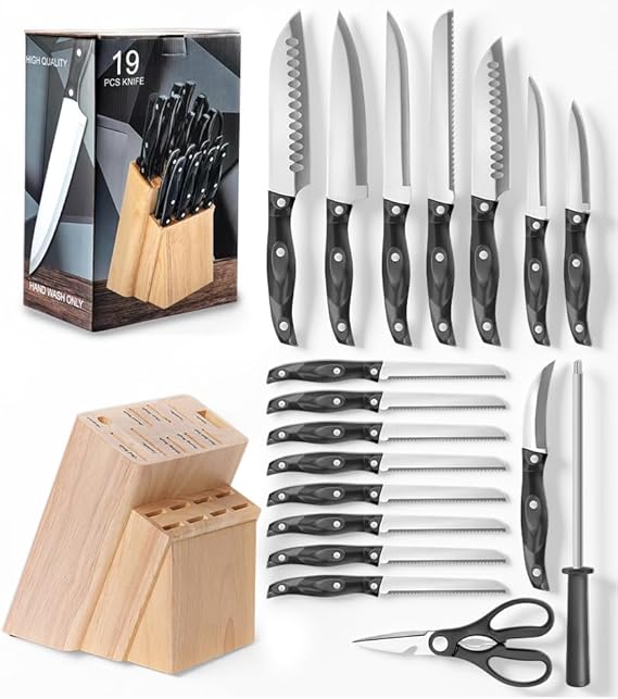 Conjunto de Facas de Cozinha Kitchen Knife Set 19 Pieces Jogo de Facas, Conjunto de 19 Peças Faca, Aço Inoxidável