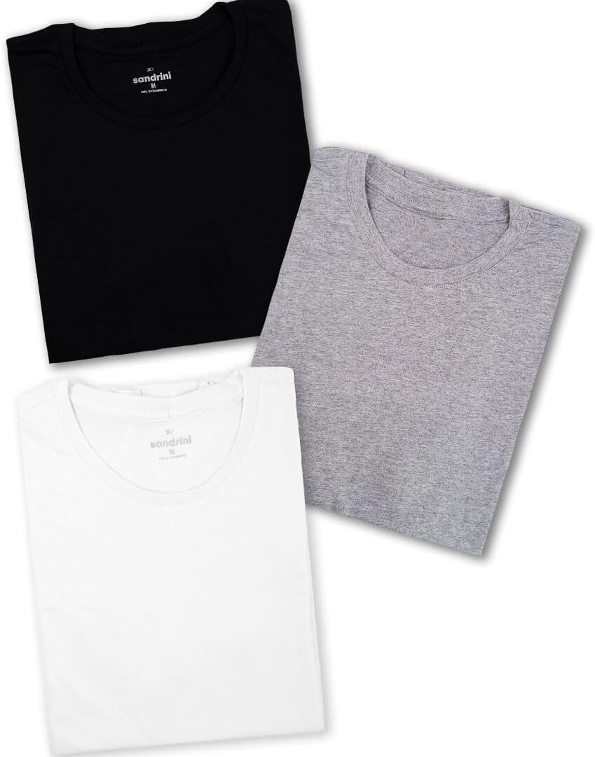 Kit 3 Camisetas Básicas Masculinas Sandrini Preto ou Sortido Algodão Premium Conforto Casual Dia a Dia