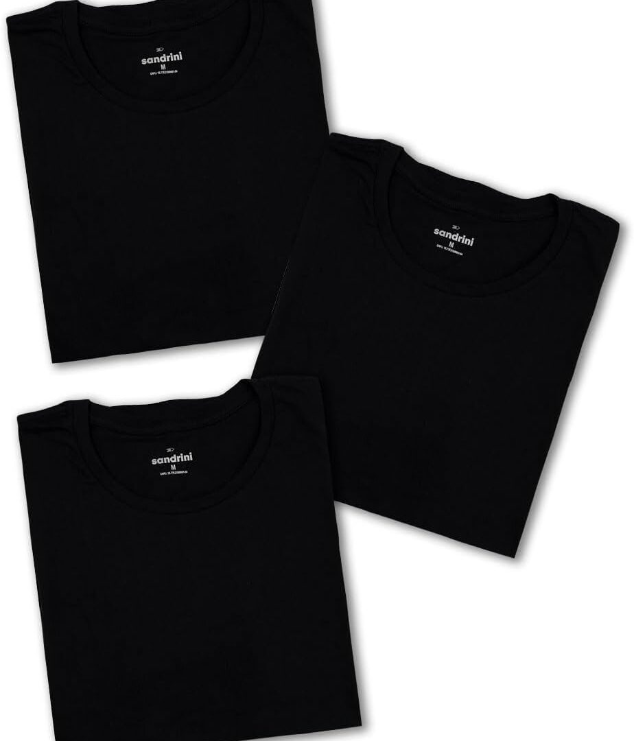 Kit 3 Camisetas Básicas Masculinas Sandrini Preto ou Sortido Algodão Premium Conforto Casual Dia a Dia