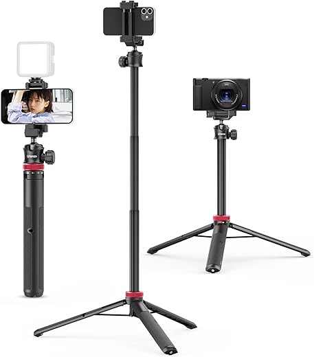 ULANZI MT-44 Tripé para Celular Extensível, 150cm com Clip 2 em 1 e Cabeça Esférica 360° para iPhone/Sony/Canon/DJI Osmo Action, Tripé de Viagem Leve