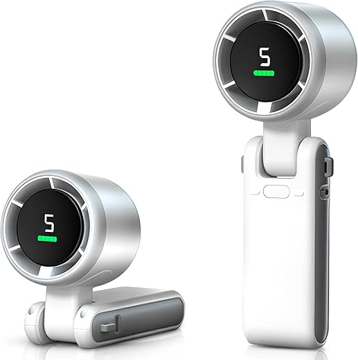 Ventilador Portátil Recarregável - Mini Ventilador Sem Fio Dobrável com Visor Digital, 5 Velocidades de Vento, Ventilação Eficaz - Ideal para Casa, Escritório e Atividades ao Ar Livre