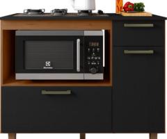 Balcão de Cozinha Para Cooktop 5 Bocas Nicho para forno 2 Portas 1,10m Master Nature e Preto Zanzini