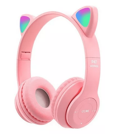 Headset Bluetooth Rosa com Orelhas de Gato LED